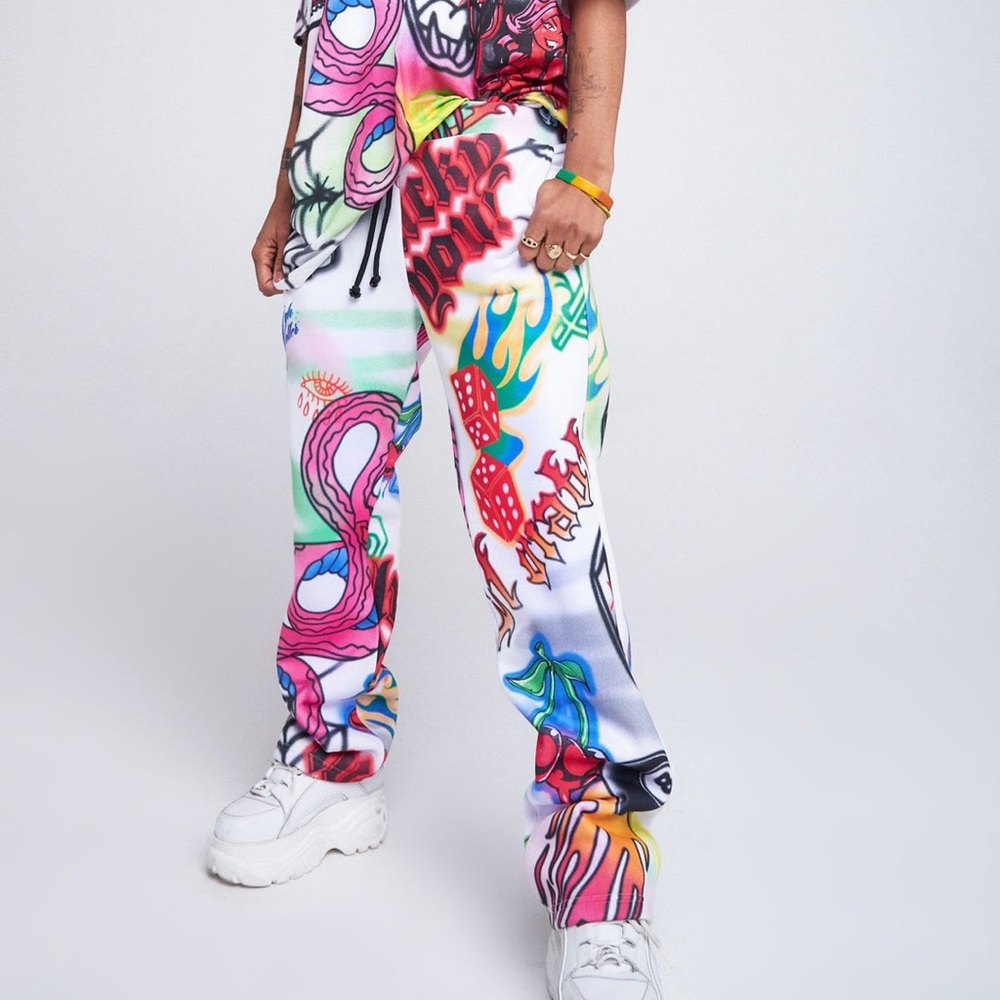 Rare Punk White Graffiti Spray Paint Sweatpants XXL Streetwear Jaded London Y2K